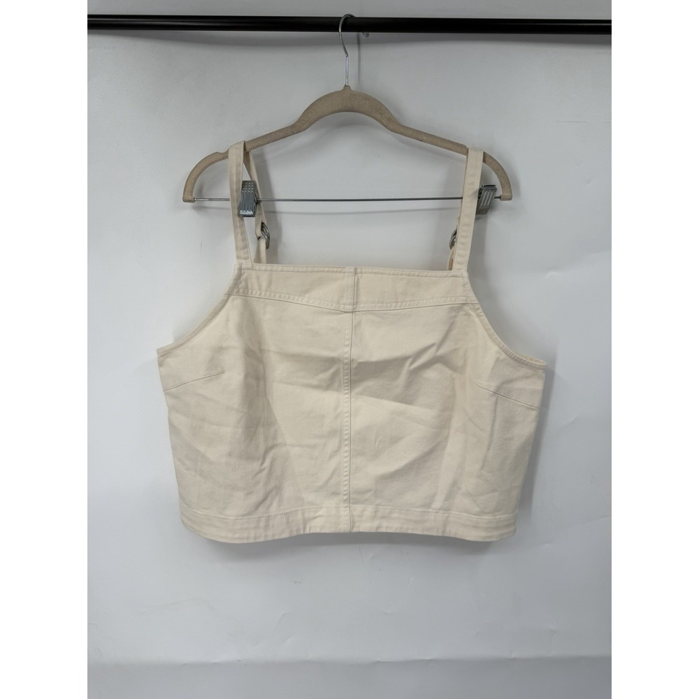 Gap Twill Crop Top Women XL‎ Ivory Frost Sleeveless Square Neck Denim Style Tank